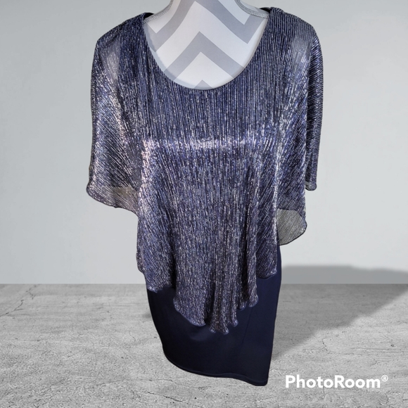 Enfocus Studio Navy Sleeveless dress Navy/silver Attached Poncho Size 10 - Picture 1 of 8